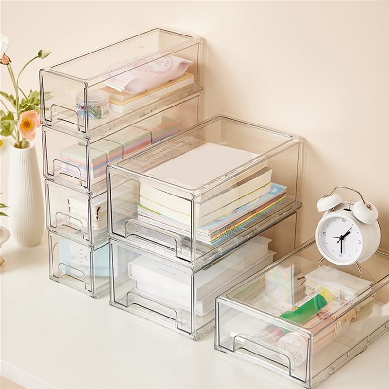 Face Mask Storage Box - กล่องจัดเก็บของอเนกประสงค์สำหรับใช้ในบ้าน ดีไซน์โปร่งใส สามารถดึงออกมาได้ ใช้จัดระเบียบบนโต๊ะ เหมาะสำหรับเก็บอุปกรณ์เครื่องเขียนและหน้ากากอนามัย