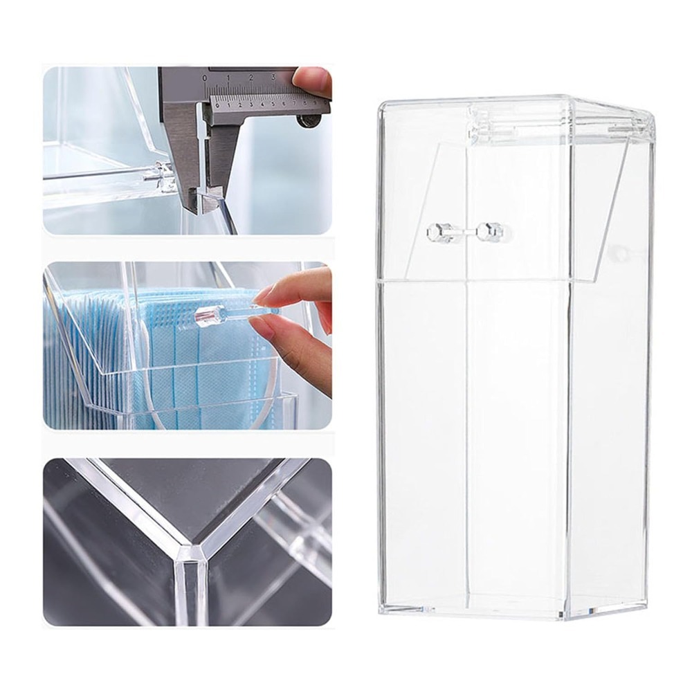 Face Mask Storage Box - กล่องเก็บหน้ากากแบบมีฝาปิด ป้องกันฝุ่น ตั้งแนวตั้ง กล่องใส่เครื่องสำอางอะคริลิกใส สำหรับจัดเก็บแปรงแต่งหน้า ใช้ในคลินิก